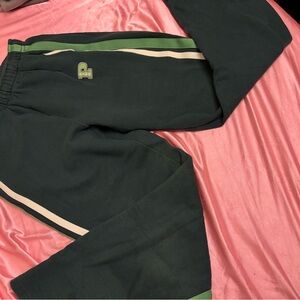 PINK Victoria's Secret Black Track Pants with Green and Cream Stripes